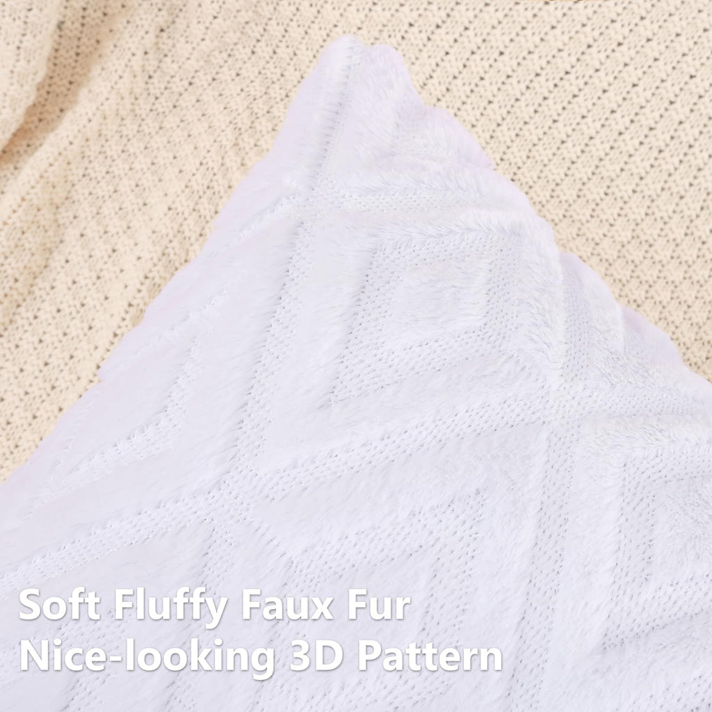 Fall Pure White Faux Fur Throw Pillow Covers 26x26 Set of 2