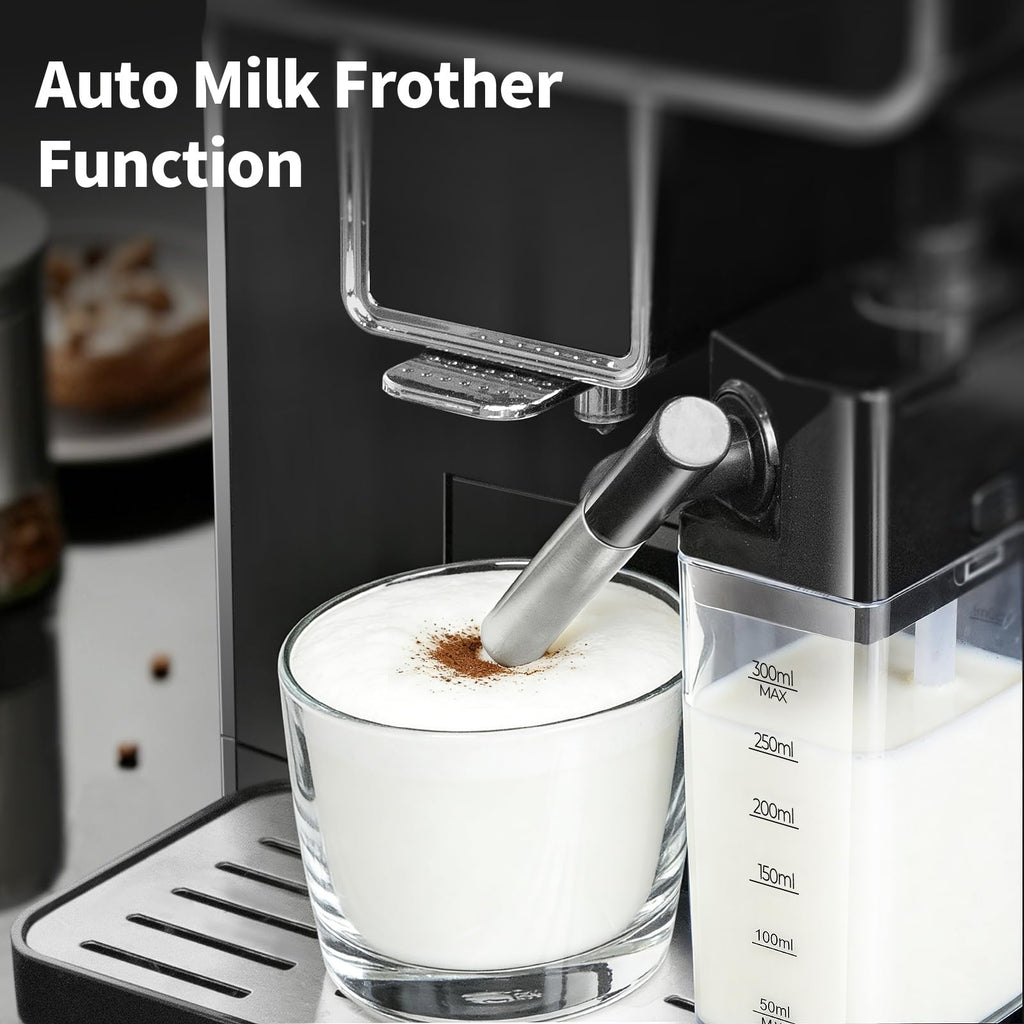 Automatic Espresso Machine with Grinder and Milk Frother (Black)