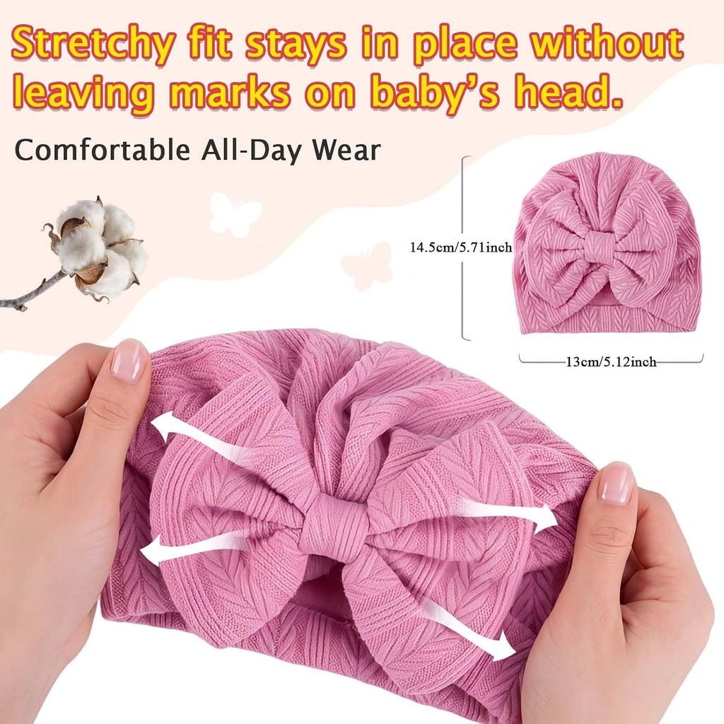8 Sets Newborn Baby Girl Bow Hats and Mittens Turban Beanies 0