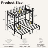 Heavy Duty Triple Bunk Bed for 3, Twin Over Twin Over Twins with Guardrails and Ladder, Metal Bunk Bed