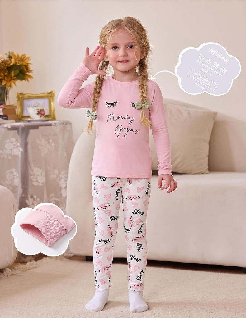 Girls Pajamas Long Sleeve Snug Fit Pjs Set Kids Cute Sleepwear