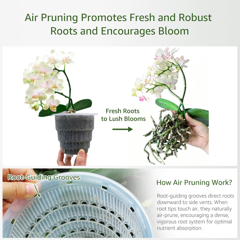 Orchid Pots with Holes for Repotting, Double Layer Plastic Imitate Ceramic Orchid Planter Provide Good Air