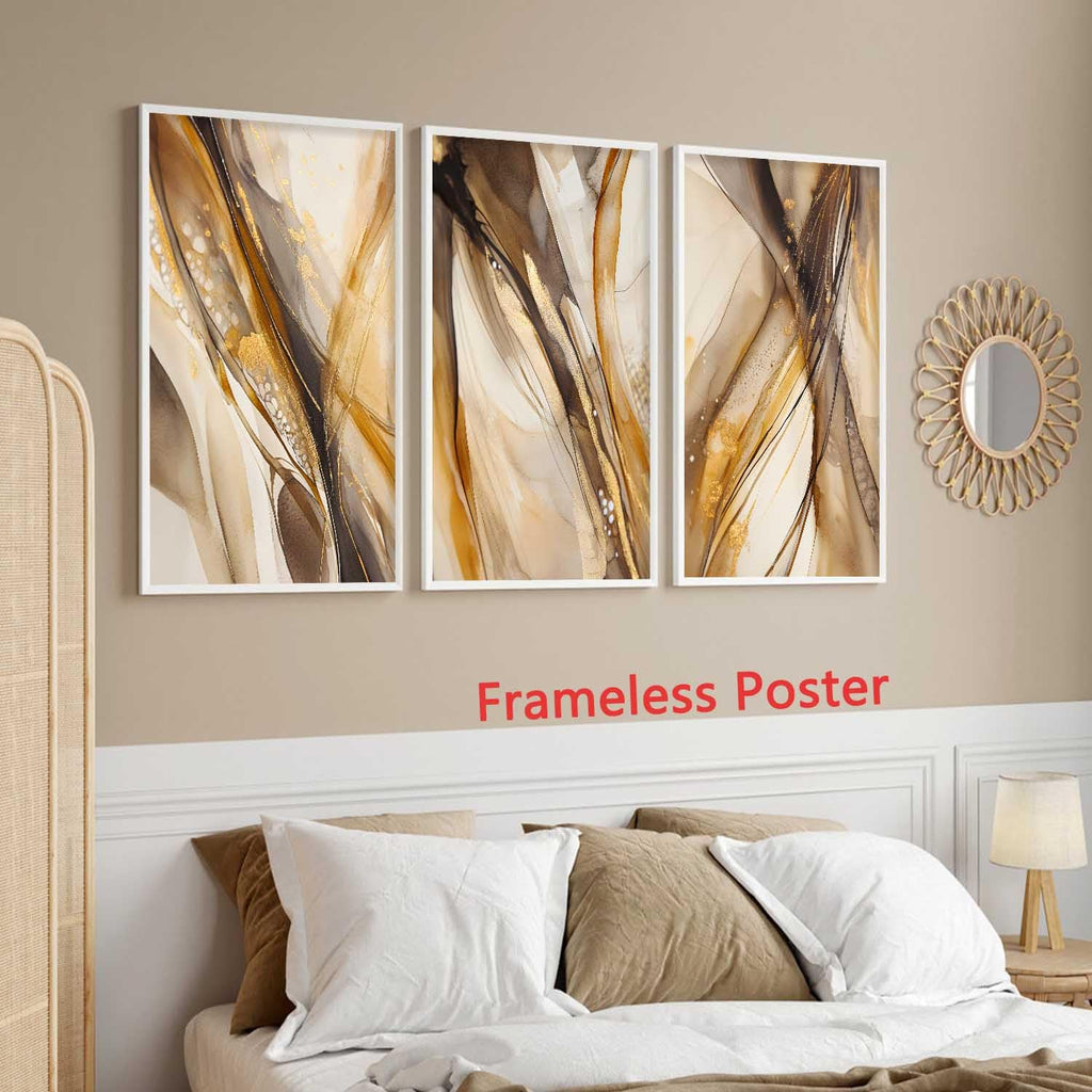 Abstract Marble Canvas Wall Art Neutral Beige Painting Brown and Gold Pictures Wall Decor Brown Marble Painting