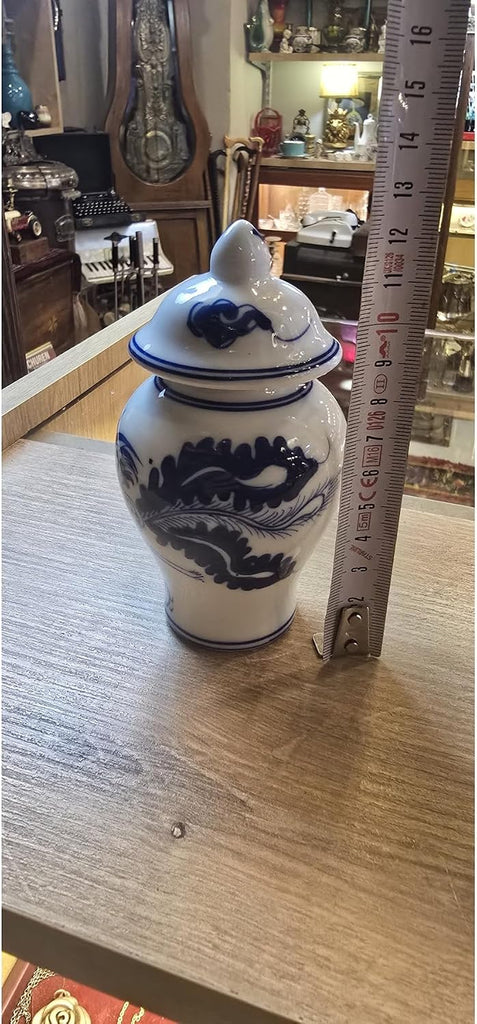 Blue and White Porcelain Decorative Jar with Lid - Classic Traditional Motifs - Vintage Style - 4.3 Inch Height