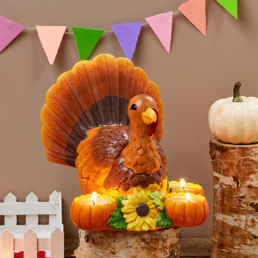 Thanksgiving Turkey Candle Holders, Thanksgiving Turkey Tabletop Centerpiece, Fall Centerpiece Table Decorations, Tea