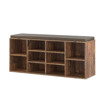Wood Grain Storage Bench - Rustic Entryway Shoe Bench with Cushion, 41" Farmhouse Hallway Seat Removable Pad (Wood
