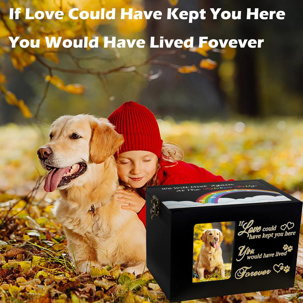 Solid Wood Large Dog Urn for Ashes, Pet Memorial Rainbow Bridge Urn
