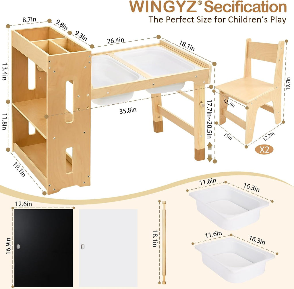 In-1 Kids Art Table and Chairs,Sensory Table and 2 Chairs FSC Safe