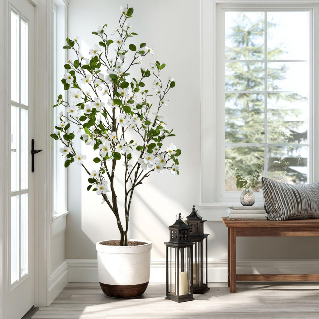 Artificial White Dogwood Flower Tree 6ft