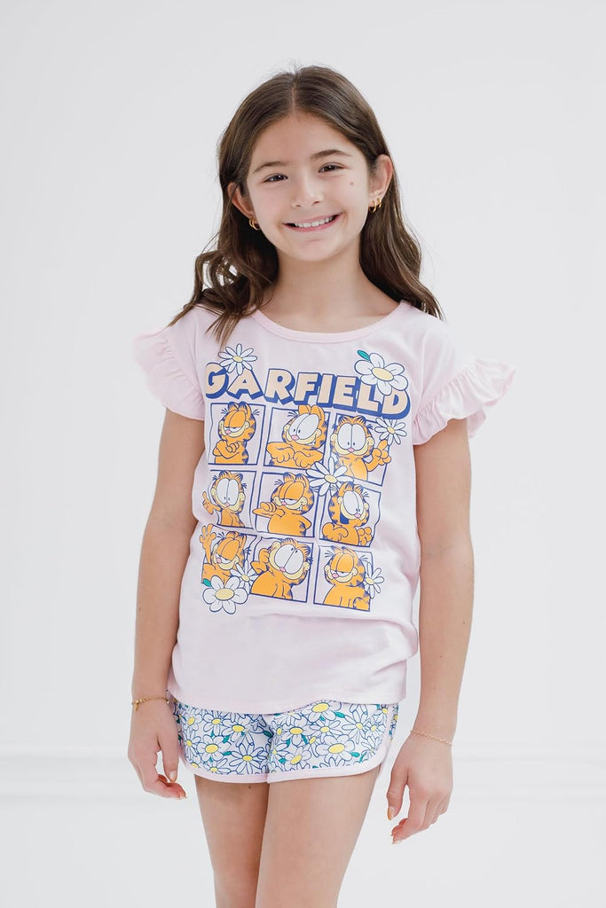 Girls T-Shirt and French Terry Dolphin Shorts Outfit Set Toddler to Big Kid - 14-16)