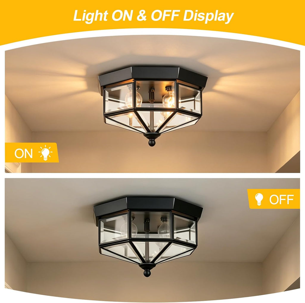 Flush Mount Outdoor Ceiling Light Fixture, 4 Light Exterior Porch Ceiling Lights with Clear Glass