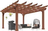 10x12 FT Wooden Pergola, Cedar Wood Gazebo with Flat Roof, O - Image 3