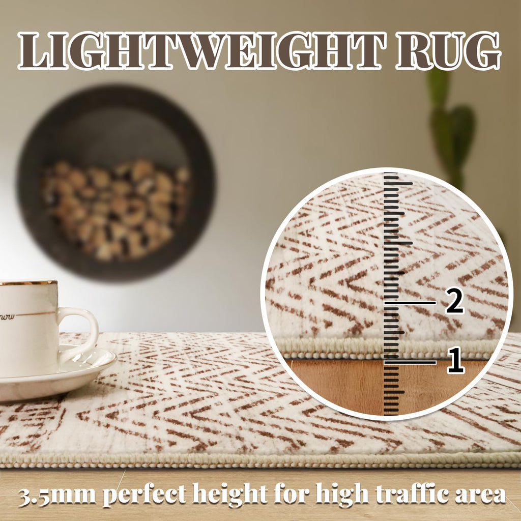 2'6x14 Runner Rug Washable Moroccan: Non Slip Hallway Long Floor Mat Beige