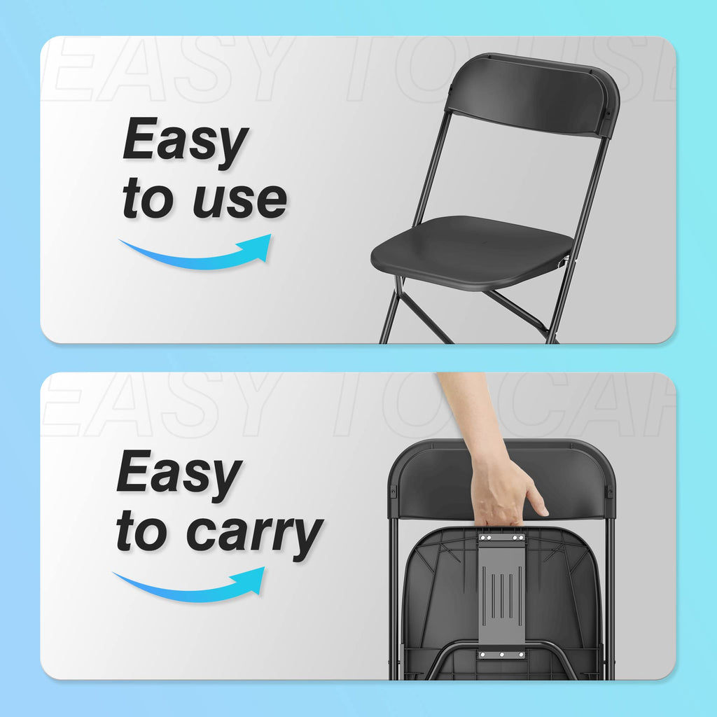 6 Pack Plastic Folding Chair, 300lb Capacity, Portable Commercial Chair with Steel Frame Wedding Party Indoor Outdoor