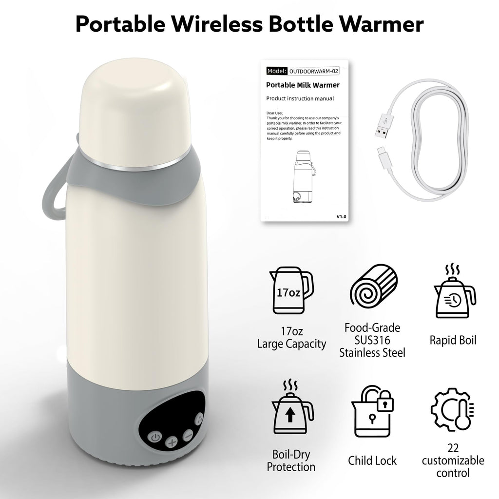 Portable Bottle Warmer for Travel, Baby Milk Warming, 17oz, SUS316
