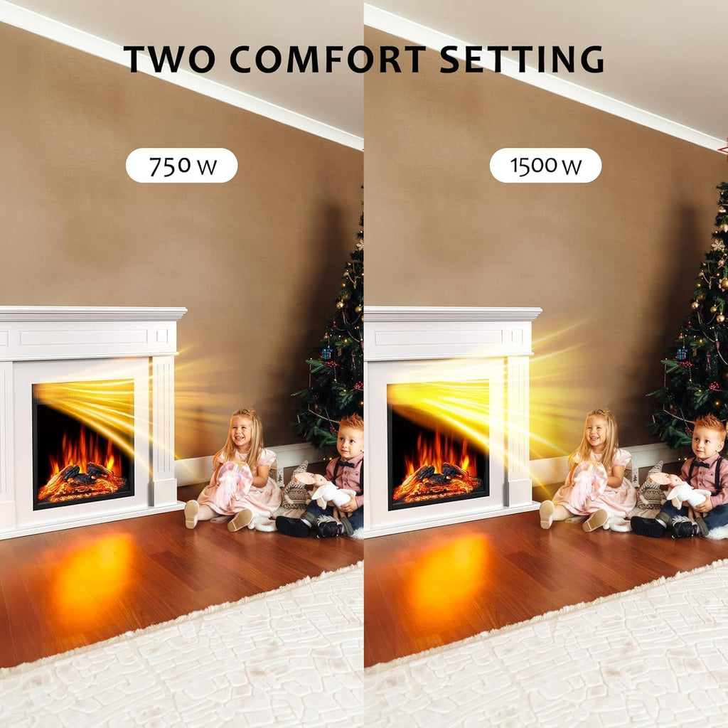 43. 39" Fireplace TV Stand with Mantel - Electric Fireplace Heater, Wooden Entertainment Center, Adjustable LED Flame