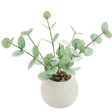 13" Artificial Eucalyptus Plant White Ceramic Pot Indoor Decor