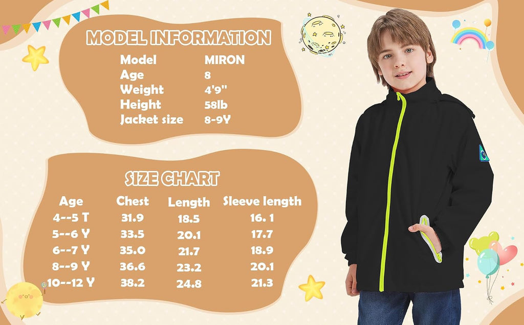 Boys Girls Waterproof Rain Jacket Lightweight Hooded Coat