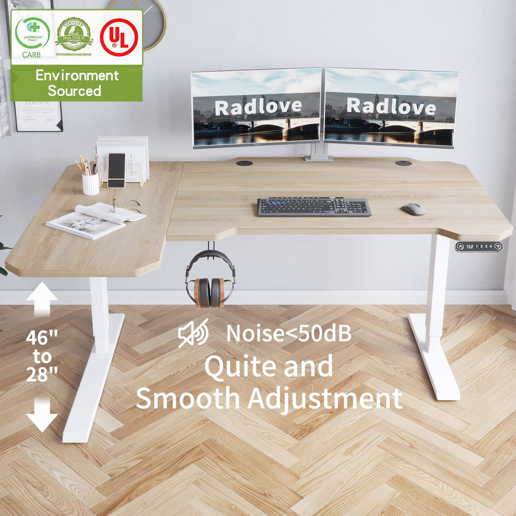 59-Inch Large Electric Height Adjustable Computer L-Shaped Desk with Memory Controller Corner Standing Desk Modern