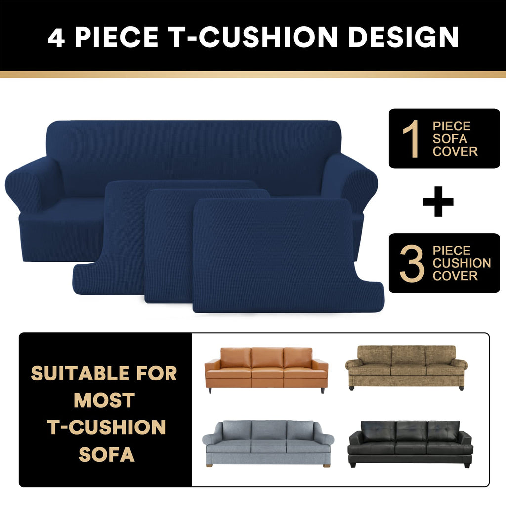 T Cushion Sofa Slipcover 4 Pieces Sofa Covers for T Cushion Couch Soft Sofa Slip Covers Furniture Protector with 3