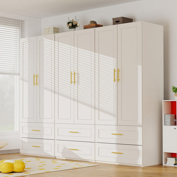 White Wardrobe with 6 Doors and 6 Drawers, 75" Tall x 95" Wide