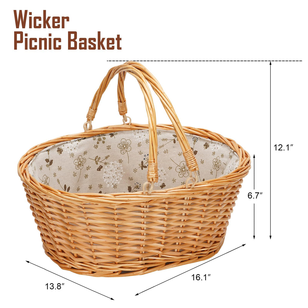 Large Wicker Basket with Handle, Empty Willow Basket, 16 Inch, White