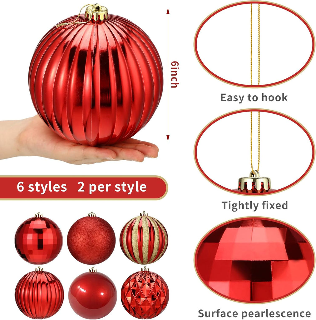 12 Pcs 6 Inch Elegant Christmas Ball Ornaments Shatterproof