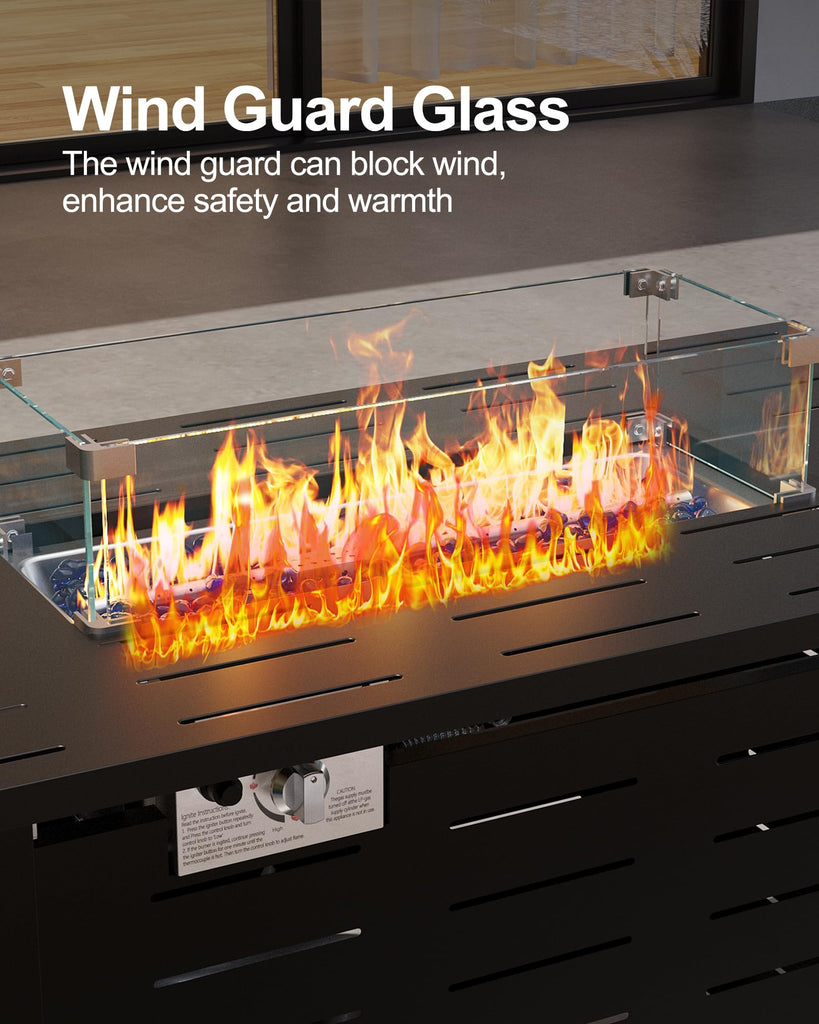 44" Outdoor Propane Fire Pit Table, 48, 000 Btu Lp Gas Rectangular Fire Table with Ignition Systems and Lid, Outdoor