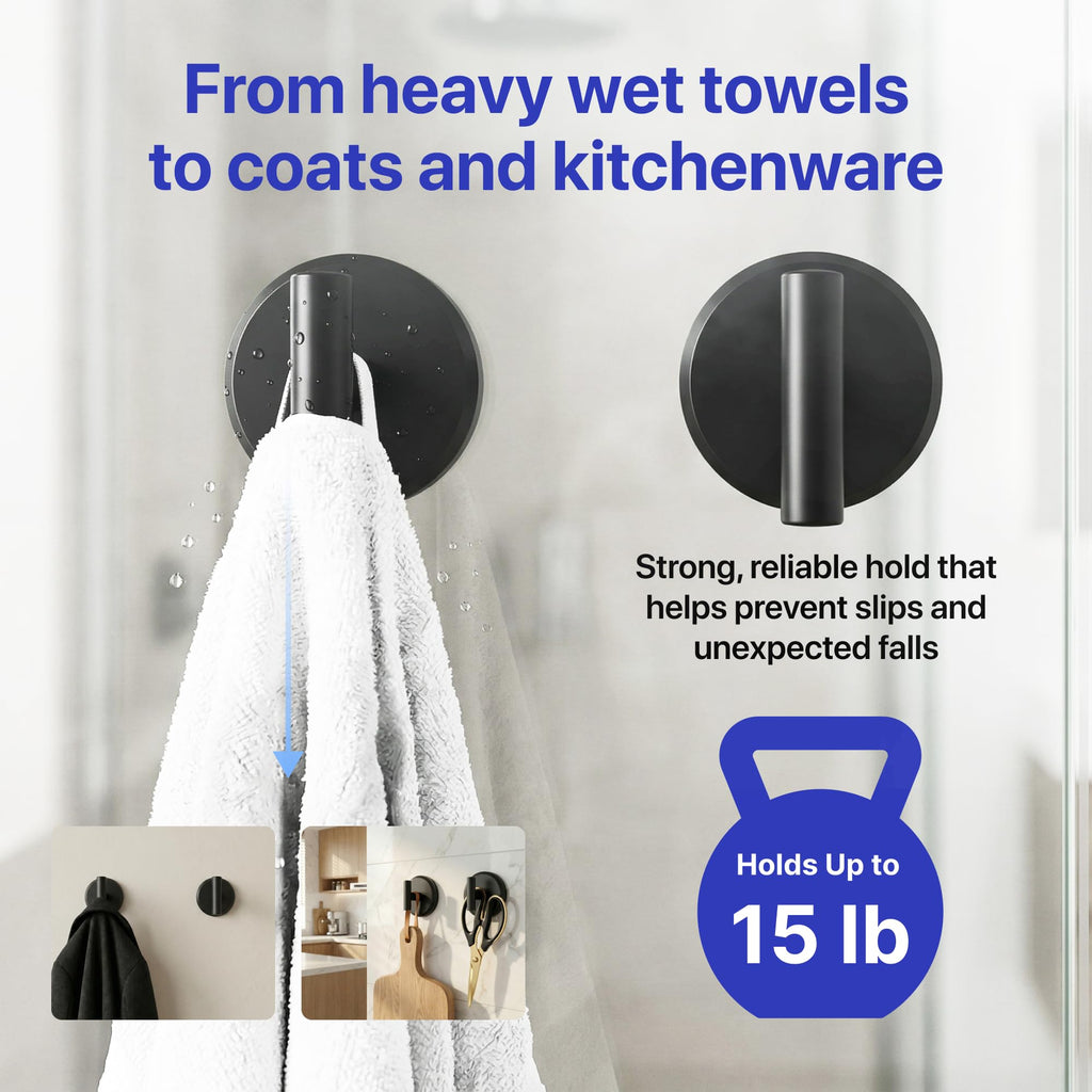 Suction Cup Hooks Towel Holder T-Shape 2-Pack Black