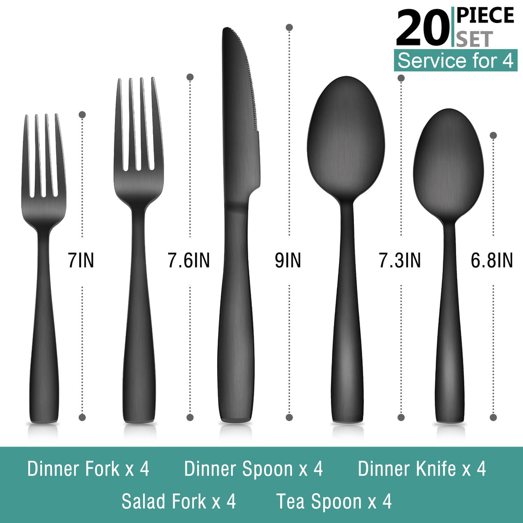 Matte Black Silverware Set for 4, 20 Pieces Stainless Steel Flatware Eating Utensils Set Kitchen Restaurant, Metal