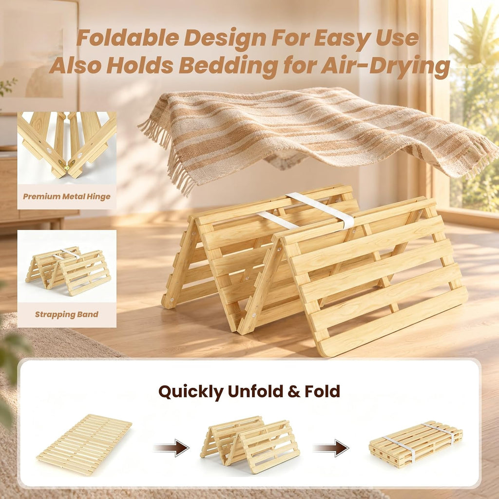 Foldable Floor Bed Frame, Solid Wood Tatami Bed Frame