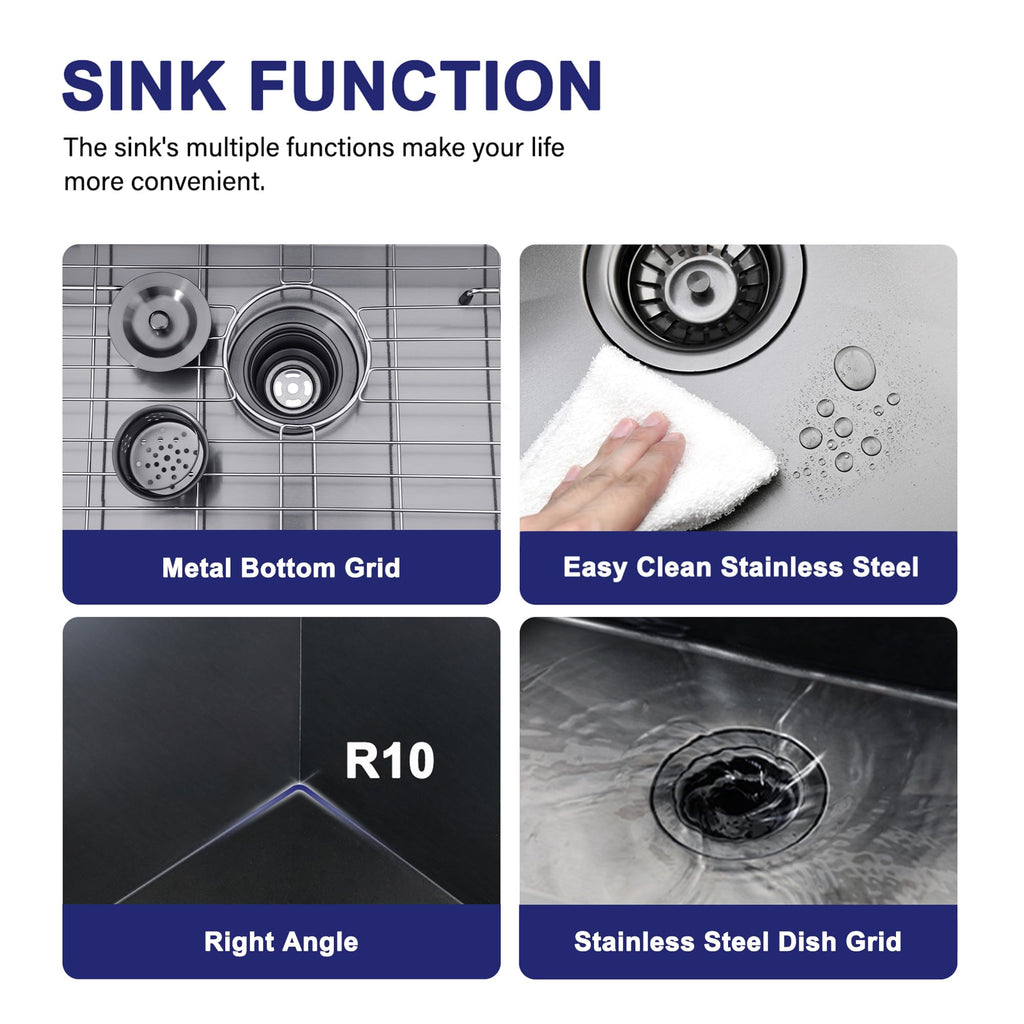 32x18 Inch Black Undermount Kitchen Sink, 32 Inch Sink with Grid