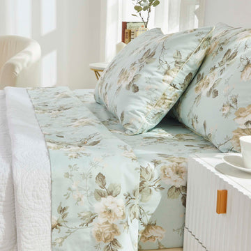 French Country Garden Toile Floral Print Bed Sheet Set Luxury Bedding 800 Thread Count 100% Egyptian Cotton Deep