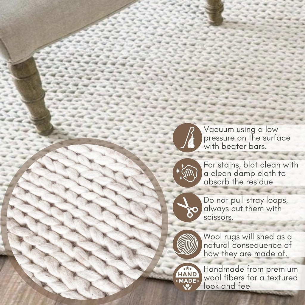 Wool Cotton Chunky Cable Rug/Runner (2' x 3' - Ivory)