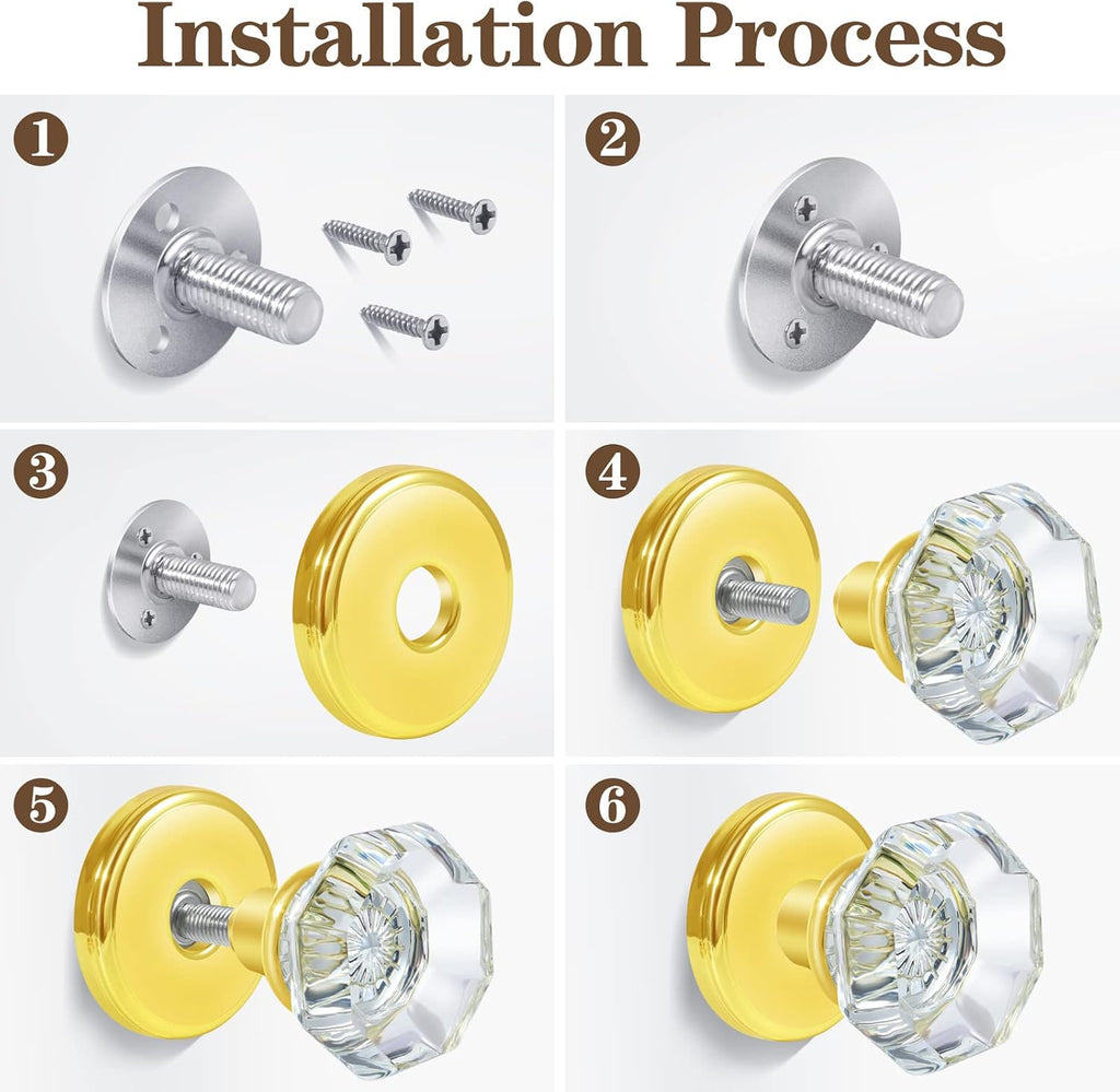 2 Pack Crystal Dummy Door Knobs, Non-Turning Single Side Dummy Door Knob, Brushed Nickel