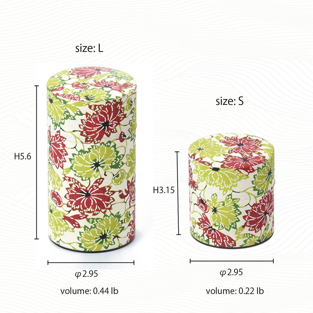 Japanese Pokkan Matcha Coffee Spice Tea Tin Canister Washi Paper Storage with Lid 7.05 oz Capacity (Han)