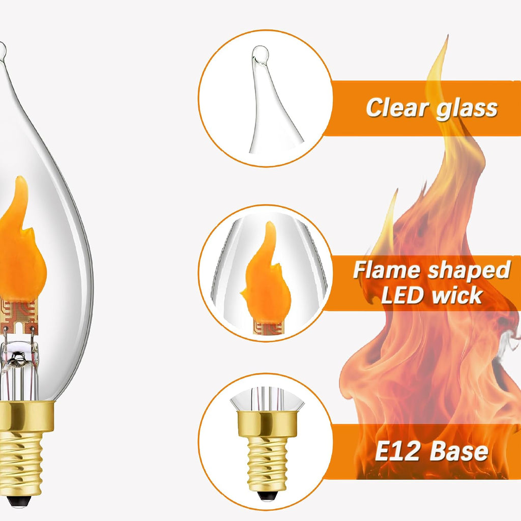 Flickering Flame Light Bulbs,E12 Flicker Candelabra Flame LED Bulb,2 Modes