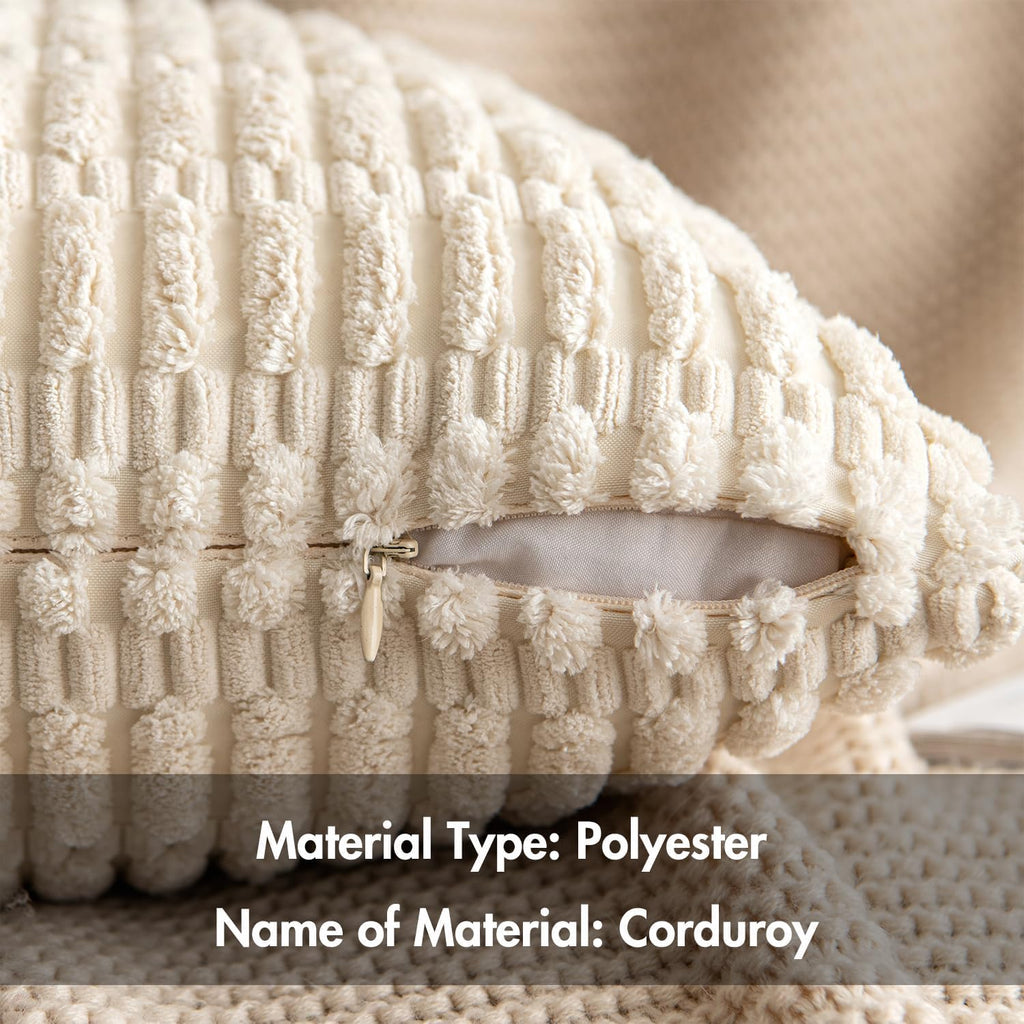Corduroy Decorative Throw Pillow Covers 20x20 Cream White Pack of 2
