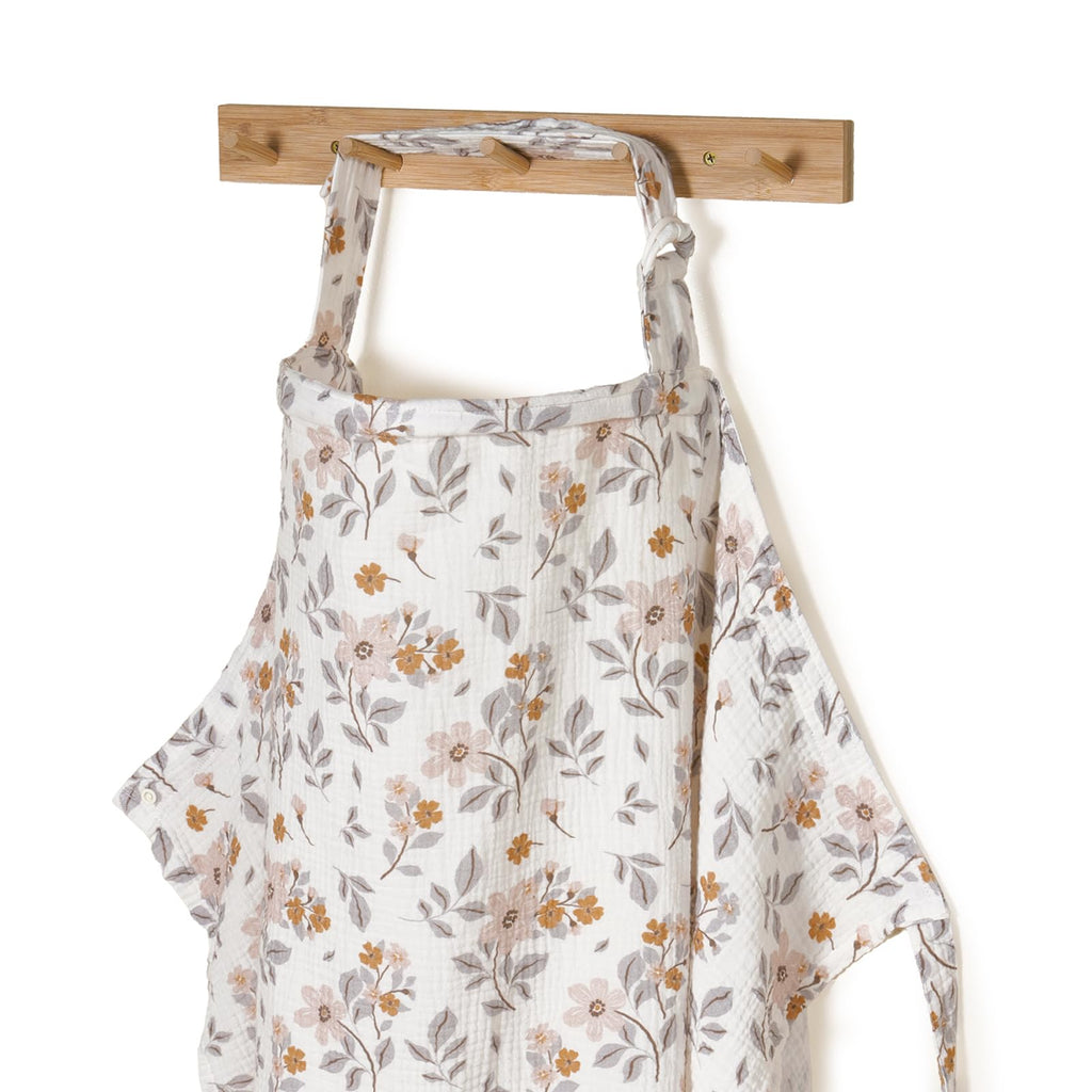 Muslin Nursing Cover for Baby Breastfeeding, 100% Cotton Breathable with Arch Neckline for Women, Yellow Flower