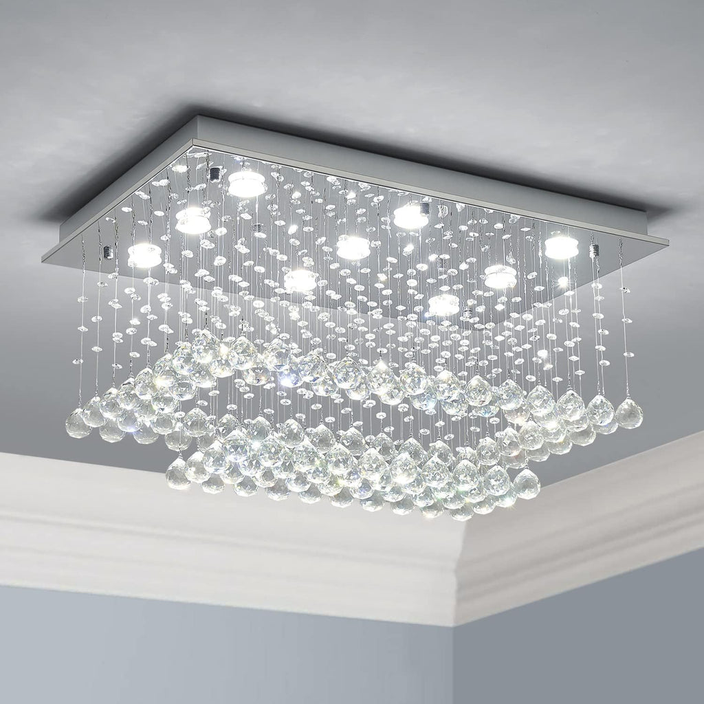 K9 Crystal Chandelier Light Fixture with 9 Lights and 2-Tier,Modern Flush Mount Ceiling Light Fixtures Modern Chandelier for Bedroom,Dining Room,Livingroom,L32 x W20 x H16 A100-B08H5HRSB1