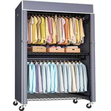 Black Clothing Rack with Grey Cover, P1C Plus Rolling Closets
