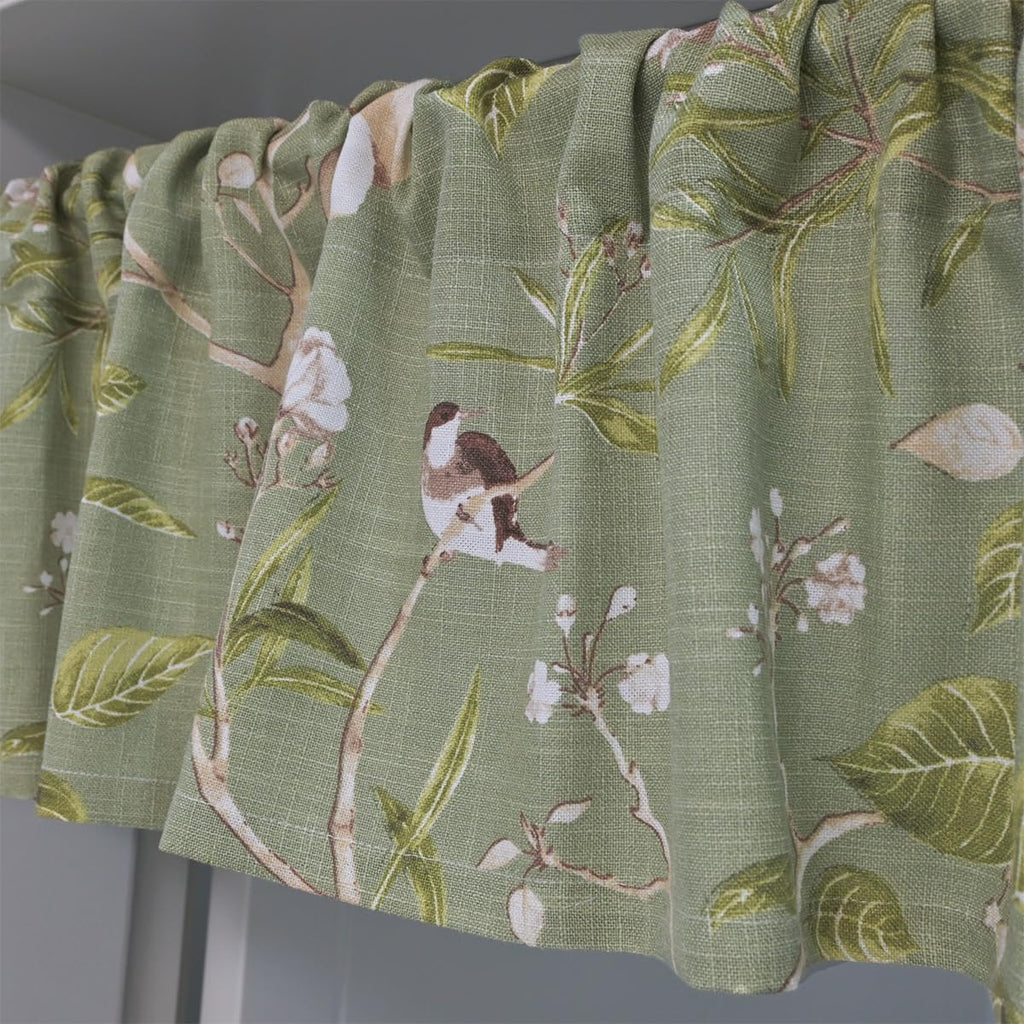Vintage Birds Curtain Valance Rod Pocket Farmhouse Linen Blend Short Curtain for Small Window Country Style Floral