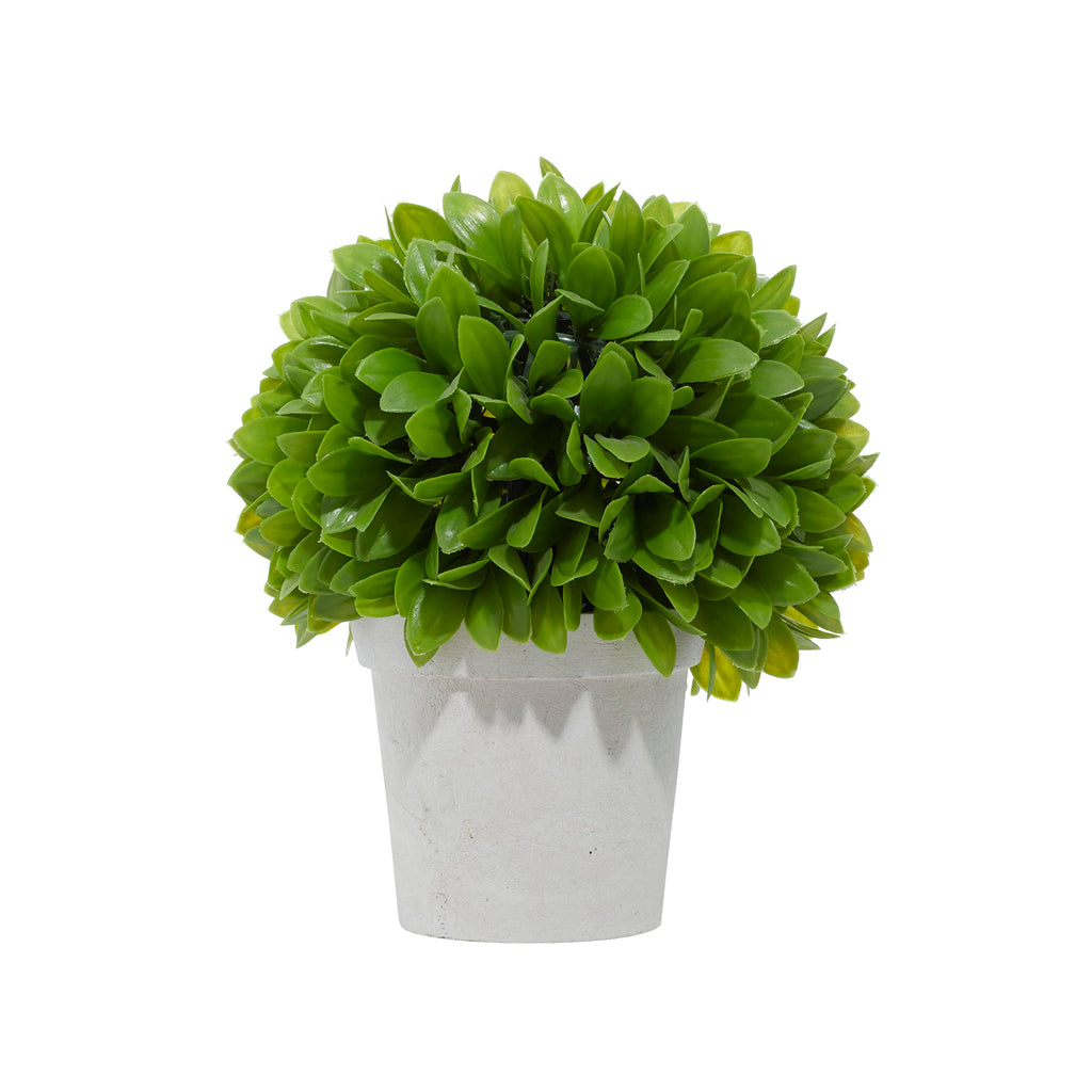 Faux Foliage Boxwood Topiary Artificial Foliage Ball with Beige Paper Pot, 8" x 8" x 10", Green