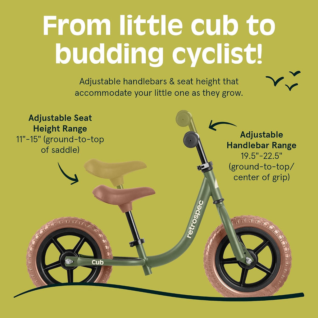 Cub Toddler Balance Bike for Ages 18 Months - 3 Years - 12in No-Pedal Beginner Bicycle with Adjustable Seat