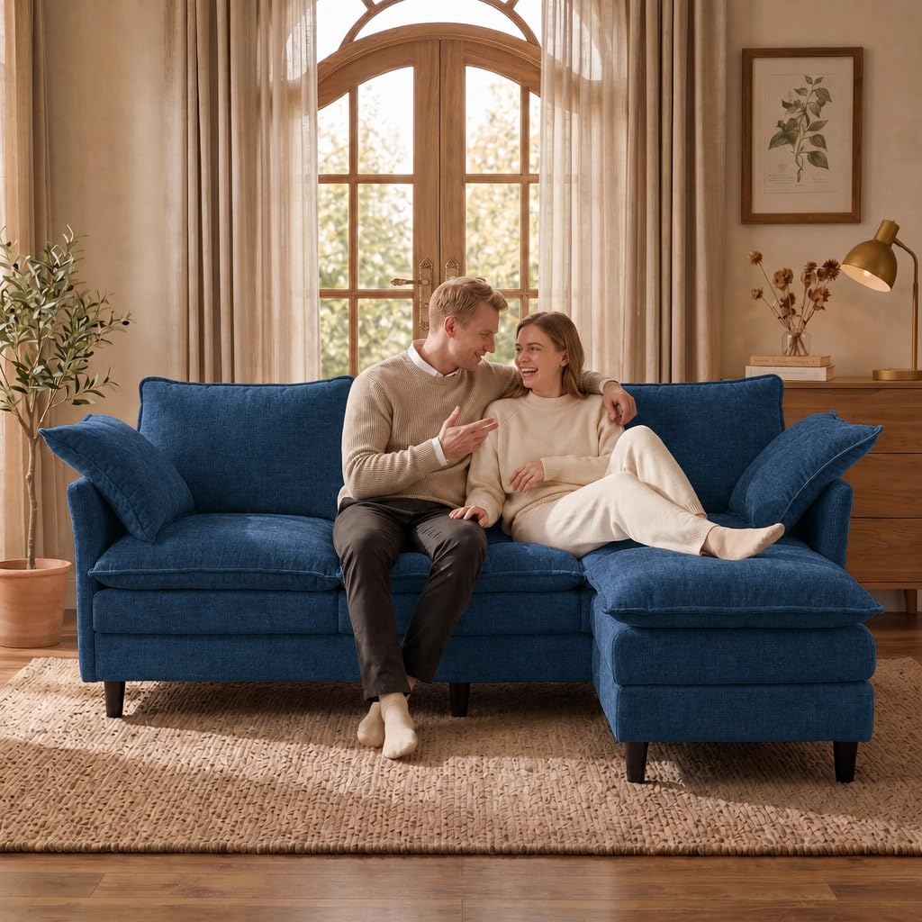69" Small L-Shaped 3-Seat Convertible Sectional Sofa Couch, Chenille, Blue