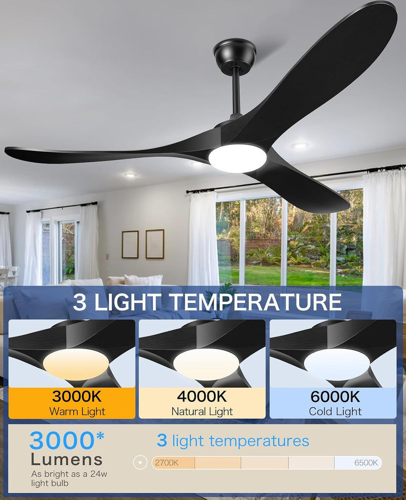 Inspired Maverick Style Ceiling Fans with Lights and Remote, 3 Solid Wood Blades, Outdoor Wooden Ceiling Fan with 2 Downrods for Patios, 60 Inch Modern Ceiling Fan with Noiseless Reversible DC Motor (Black) A101-B0DFPH725N