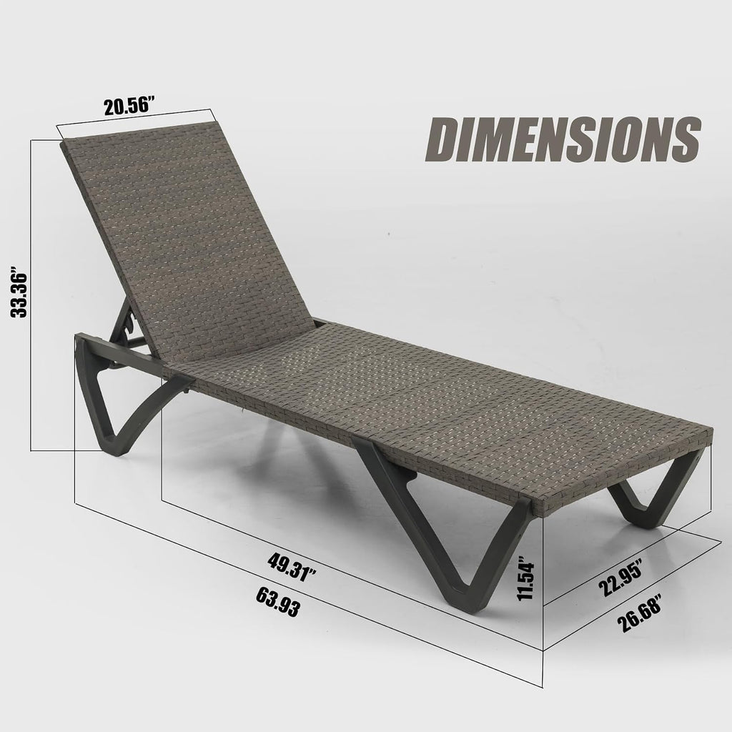 Pool Lounge Chairs Set of 2, Wicker Adjustable Outdoor Chaise Lounge with Wheels, All Weather Poolside Chairs for