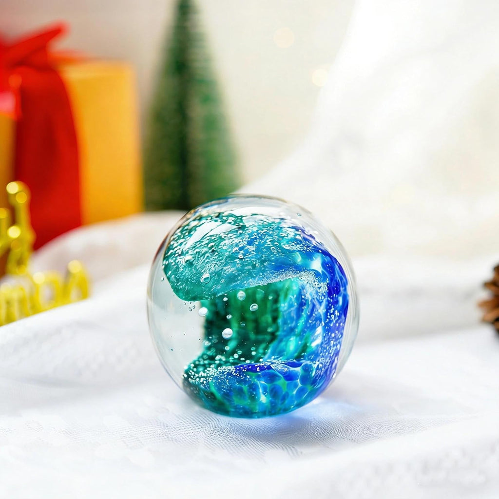 2.36'' Hand Blown Glass Ocean Waves Ball Figurine