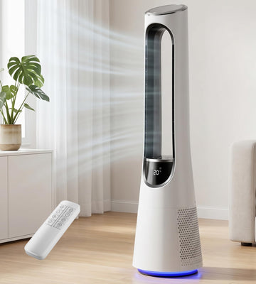 38" Bladeless Tower Fan, Bladeless Fan with 4 Modes, 20 Speeds,120° Oscillating, 5 LED Colors, 12H Timer, Ultra-Quiet