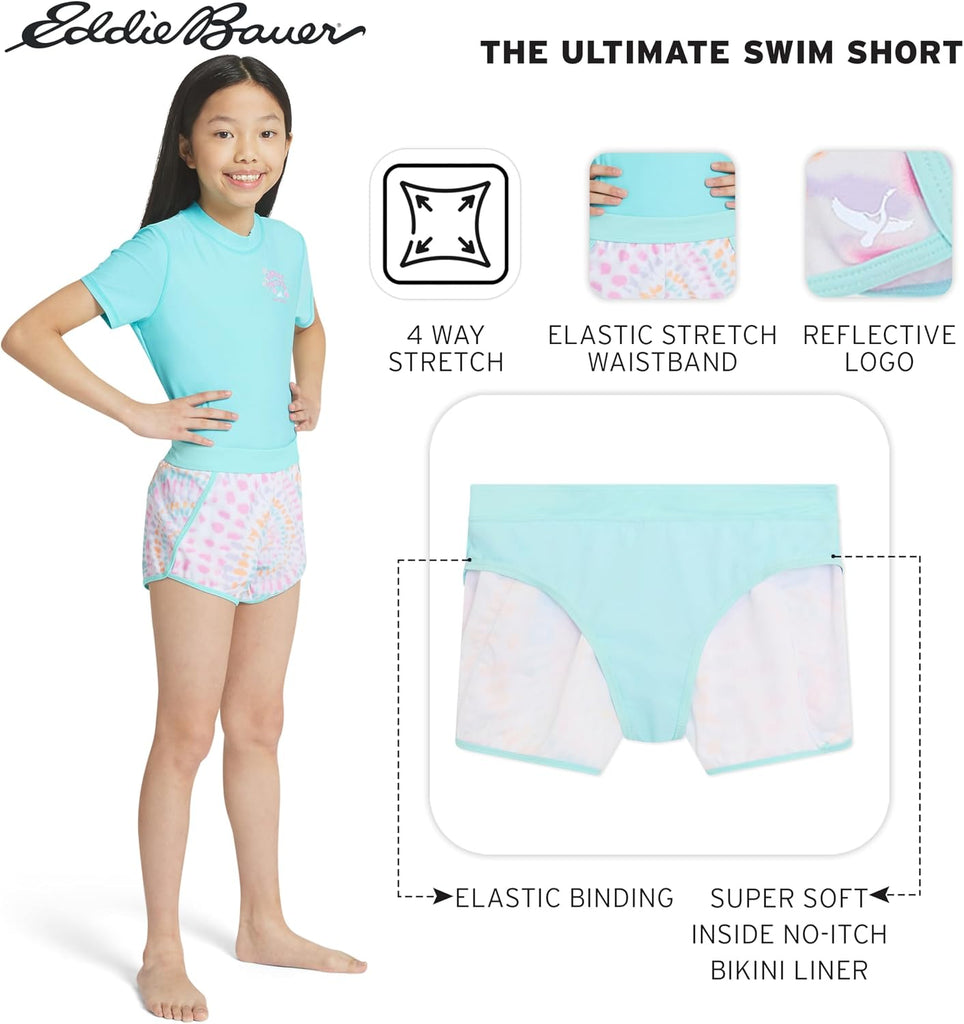 Girls' UPF 50+ Rash Guard Sun Tee Shirt and Swim Short Set